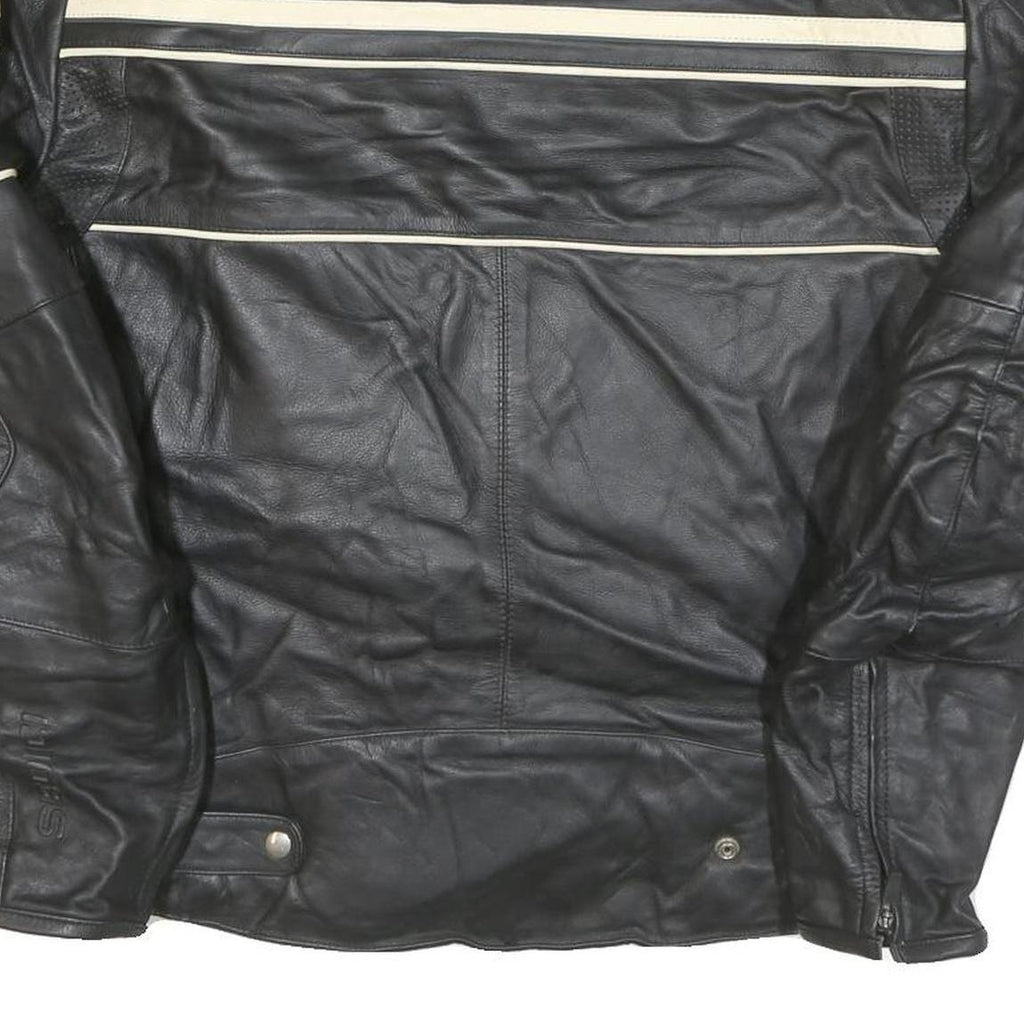 SEDICI Womens Black & Cream Leather Biker Jacket M Zip Sporty Striped Racing