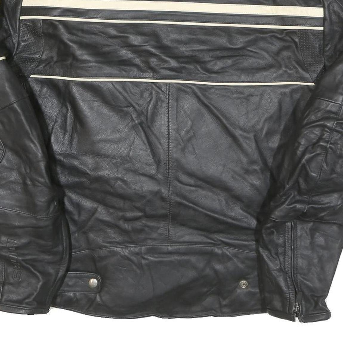 SEDICI Womens Black & Cream Leather Biker Jacket M Zip Sporty Striped Racing