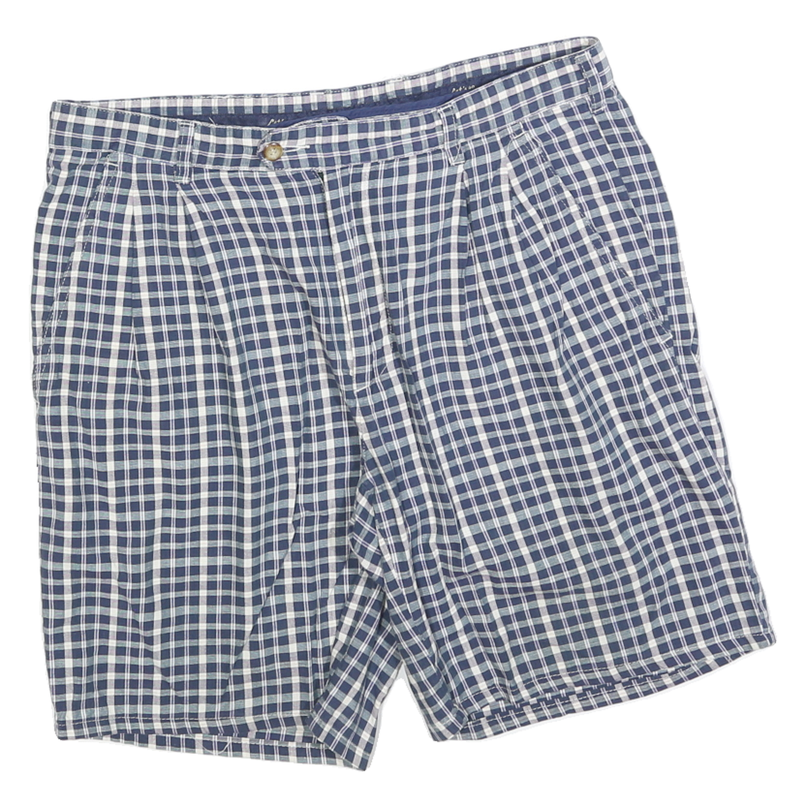 LETS GO Mens Shorts Blue & White Check L W34 Casual Cotton Blend Classic Fit