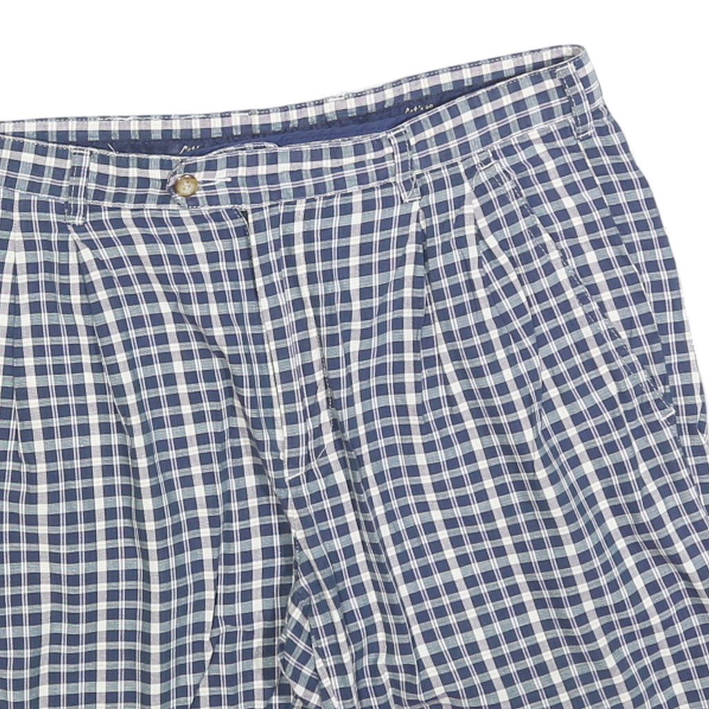 LETS GO Mens Shorts Blue & White Check L W34 Casual Cotton Blend Classic Fit