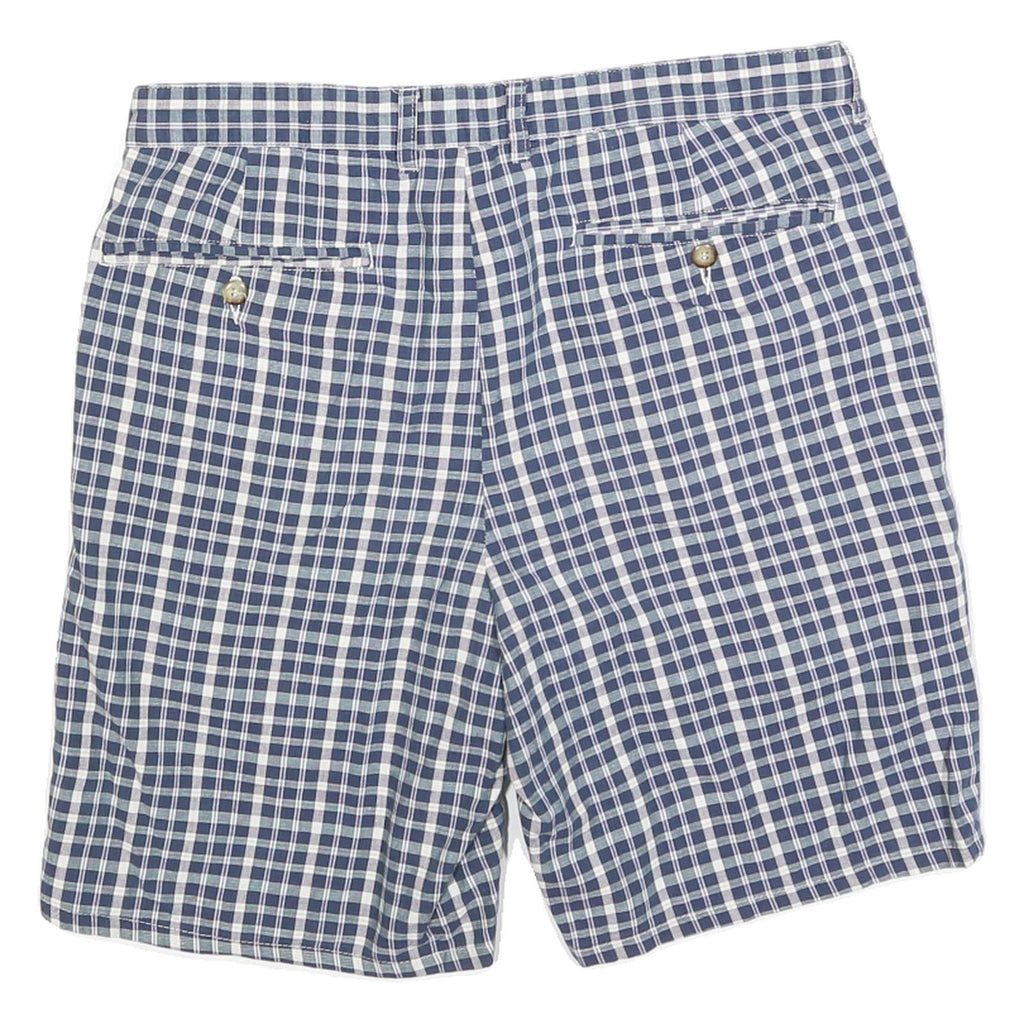 LETS GO Mens Shorts Blue & White Check L W34 Casual Cotton Blend Classic Fit