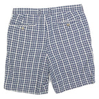 LETS GO Mens Shorts Blue & White Check L W34 Casual Cotton Blend Classic Fit