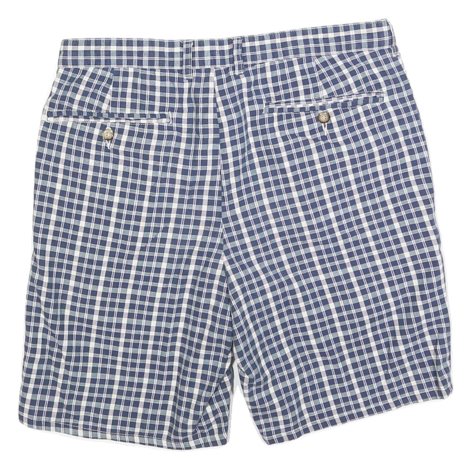 LETS GO Mens Shorts Blue & White Check L W34 Casual Cotton Blend Classic Fit