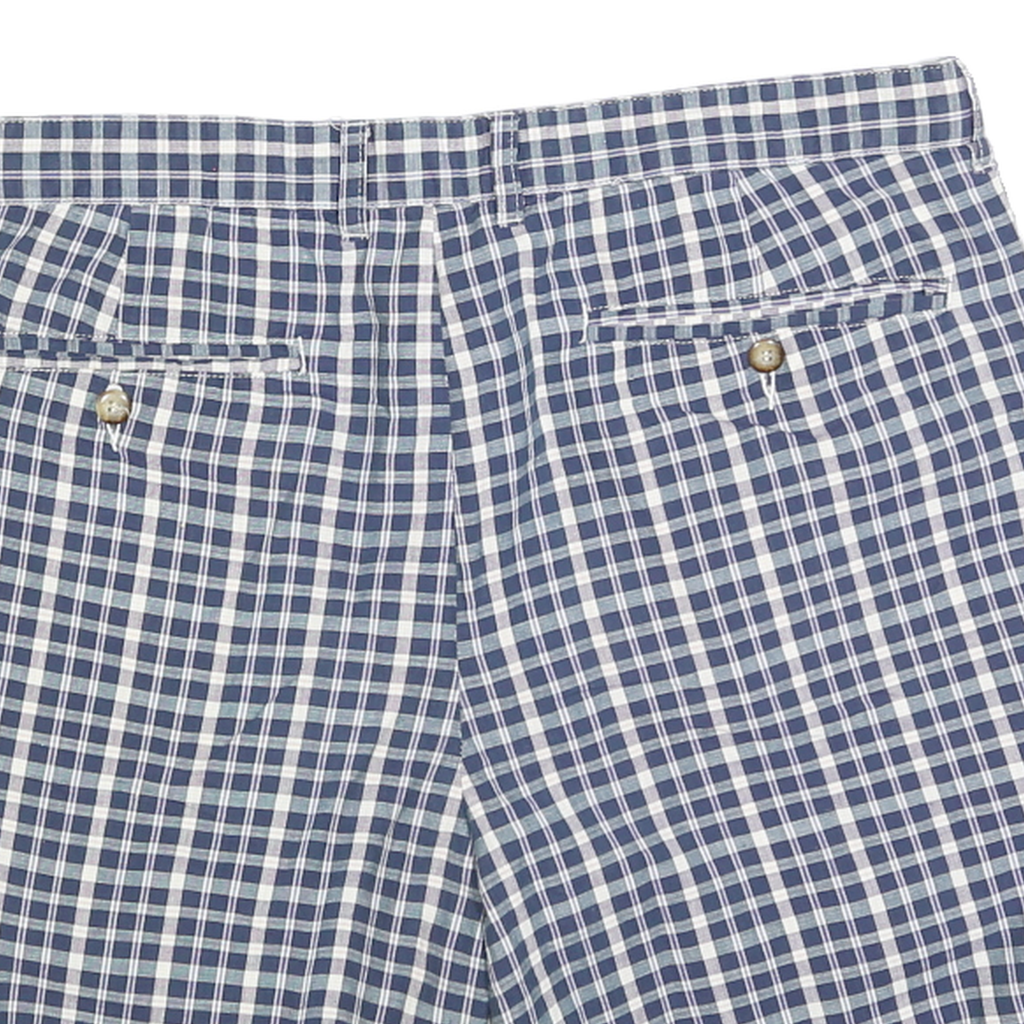 LETS GO Mens Shorts Blue & White Check L W34 Casual Cotton Blend Classic Fit