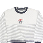 JEAN PASCALE Womens White & Navy Patterned Crew Neck Sweatshirt S Casual Cotton