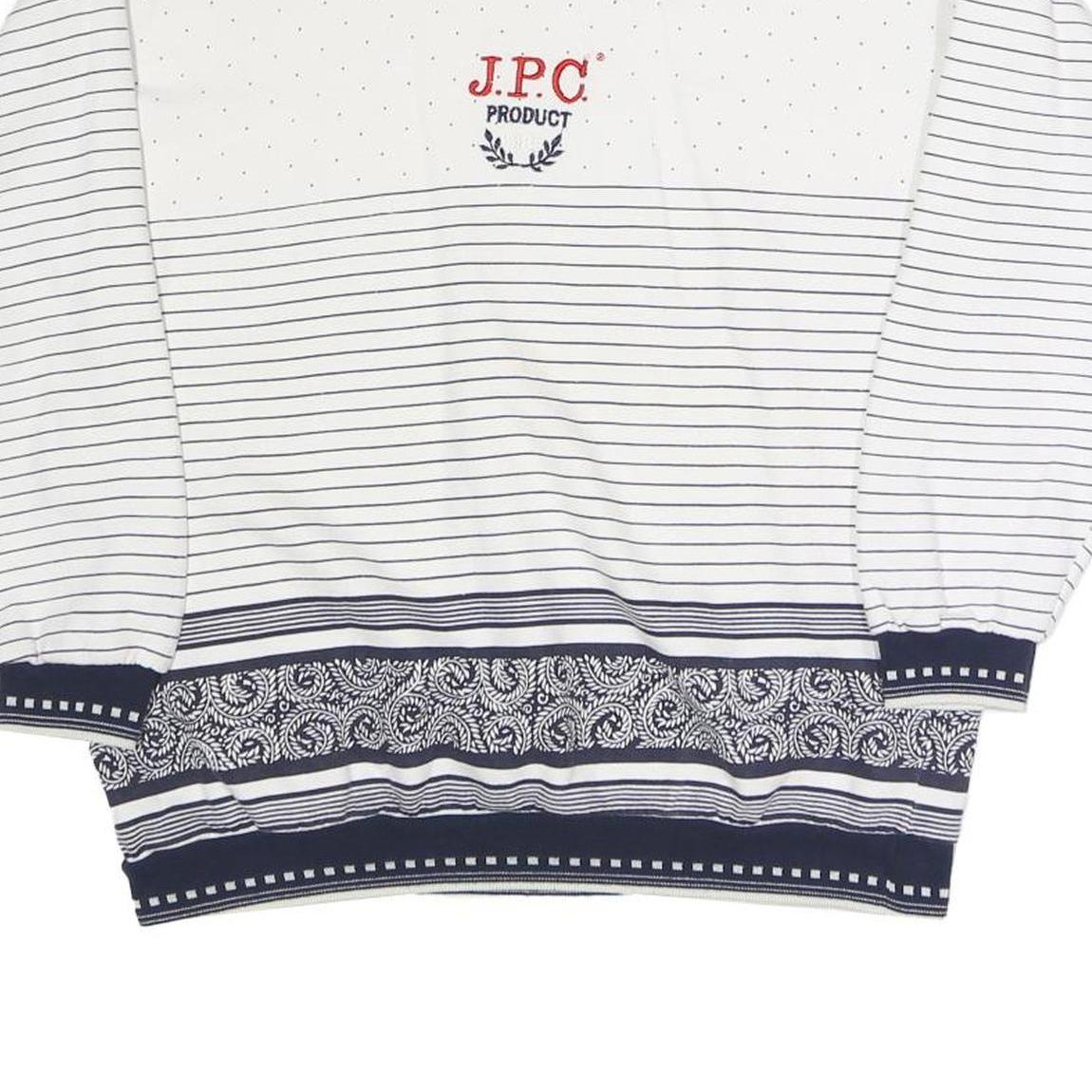 JEAN PASCALE Womens White & Navy Patterned Crew Neck Sweatshirt S Casual Cotton