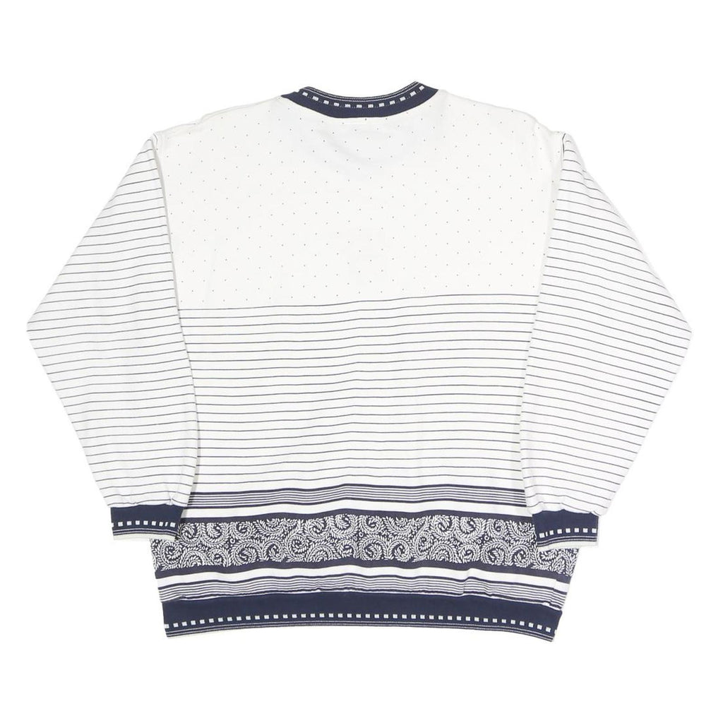 JEAN PASCALE Womens White & Navy Patterned Crew Neck Sweatshirt S Casual Cotton