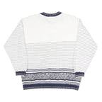 JEAN PASCALE Womens White & Navy Patterned Crew Neck Sweatshirt S Casual Cotton