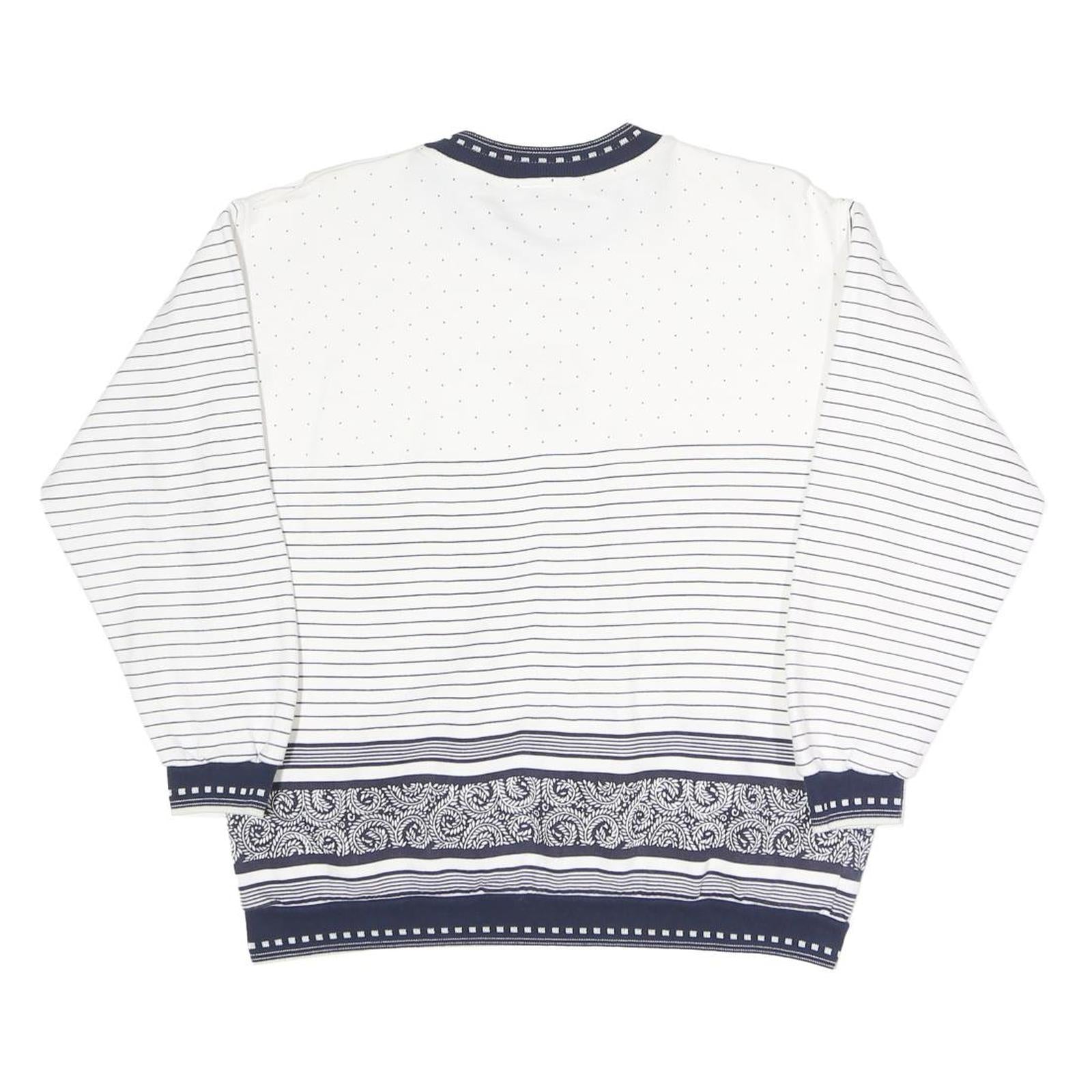JEAN PASCALE Womens White & Navy Patterned Crew Neck Sweatshirt S Casual Cotton