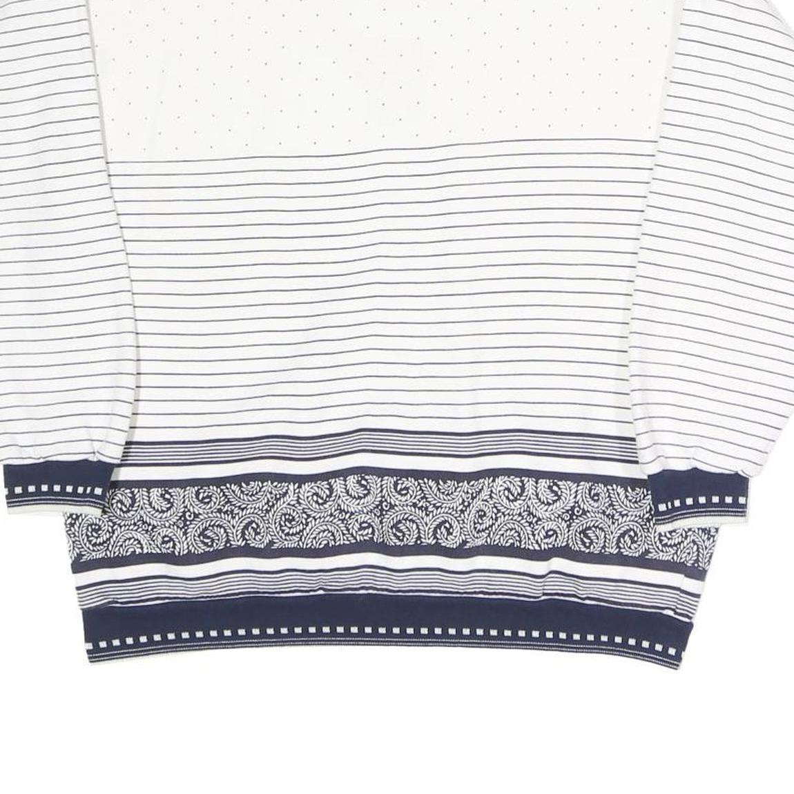 JEAN PASCALE Womens White & Navy Patterned Crew Neck Sweatshirt S Casual Cotton