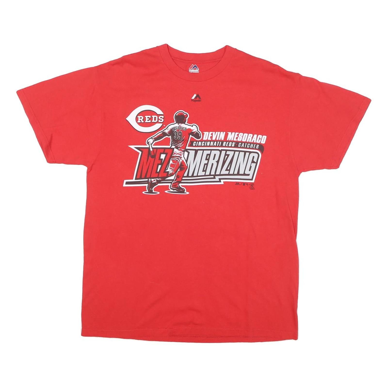 MAJESTIC Mens Red Cincinnati Reds Devin Mesoraco Graphic T-Shirt L Short Sleeve