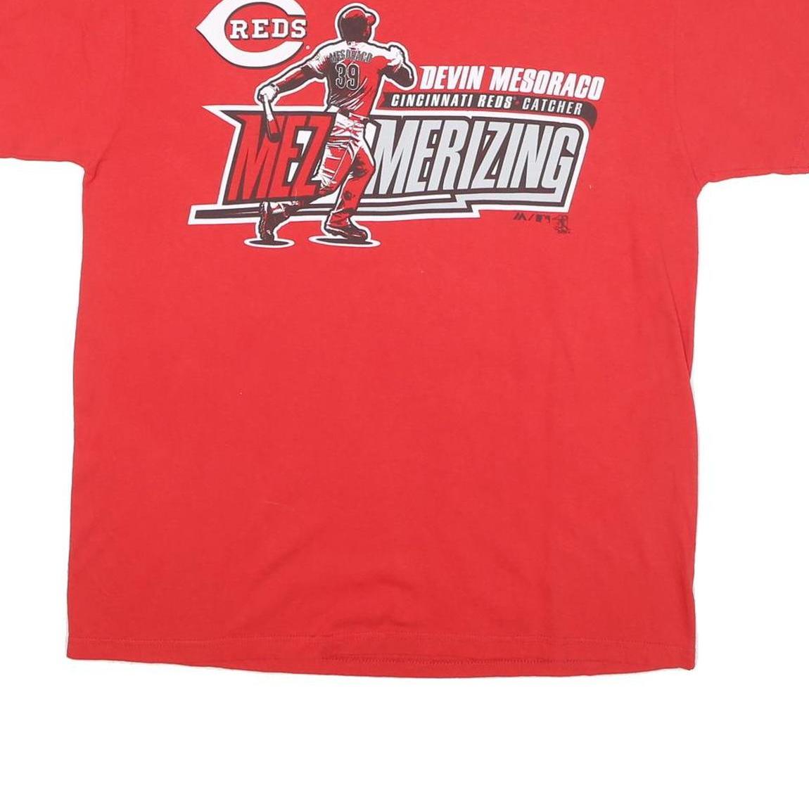MAJESTIC Mens Red Cincinnati Reds Devin Mesoraco Graphic T-Shirt L Short Sleeve
