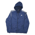 ADIDAS Mens Blue White Zip Hooded Nylon Jacket M Sportswear Track Outerwear