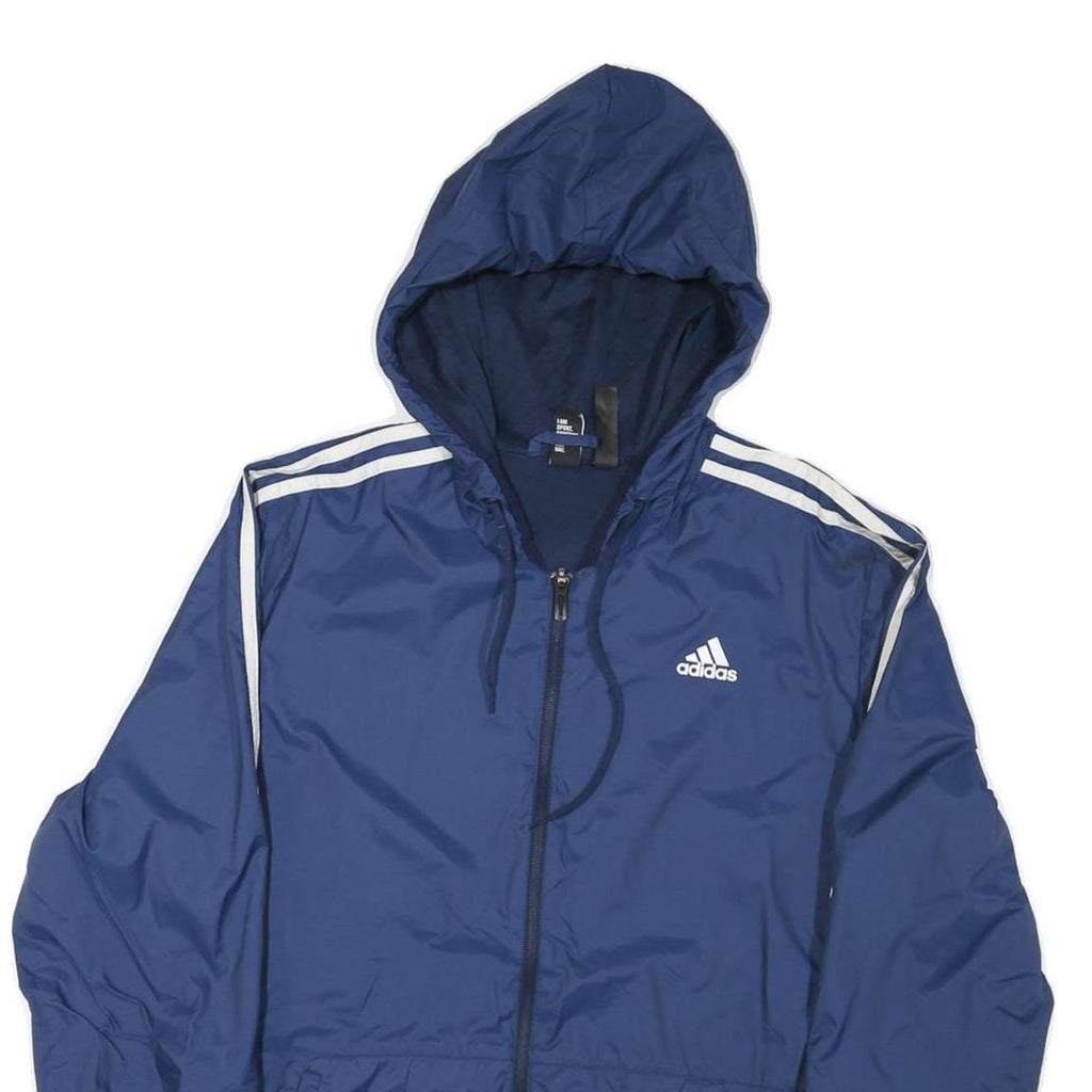 ADIDAS Mens Blue White Zip Hooded Nylon Jacket M Sportswear Track Outerwear