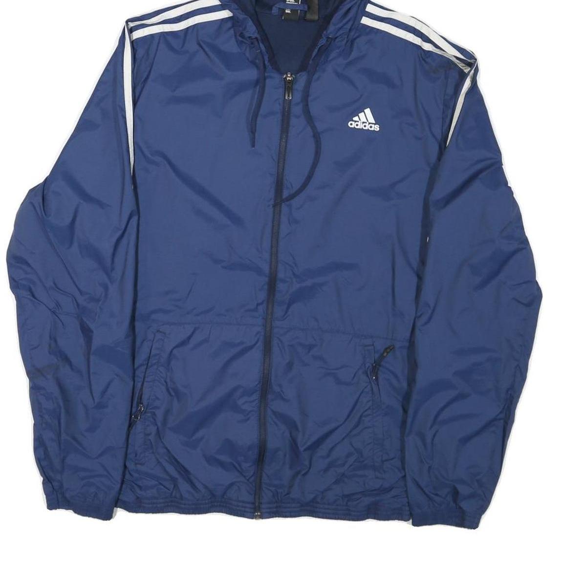 ADIDAS Mens Blue White Zip Hooded Nylon Jacket M Sportswear Track Outerwear