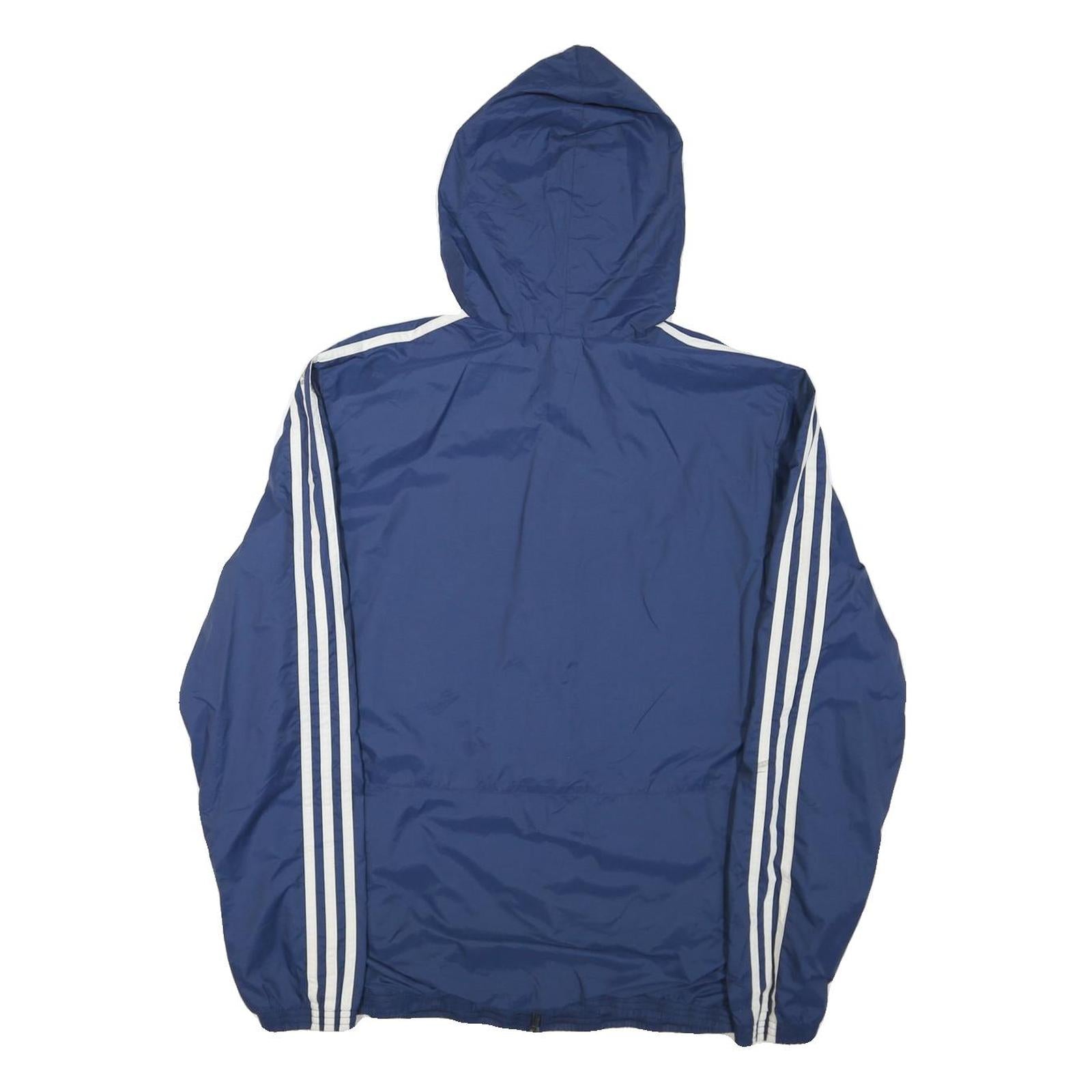 ADIDAS Mens Blue White Zip Hooded Nylon Jacket M Sportswear Track Outerwear