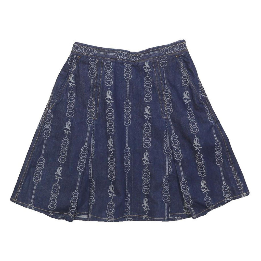 TORY BURCH Womens Blue Denim A-Line Short Cotton Skirt XS Embroidered Pattern