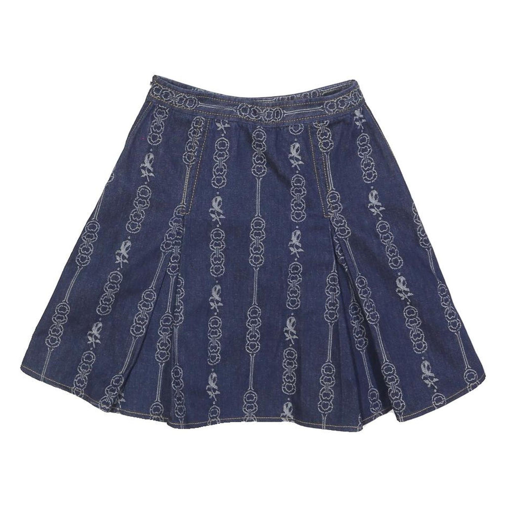 TORY BURCH Womens Blue Denim A-Line Short Cotton Skirt XS Embroidered Pattern
