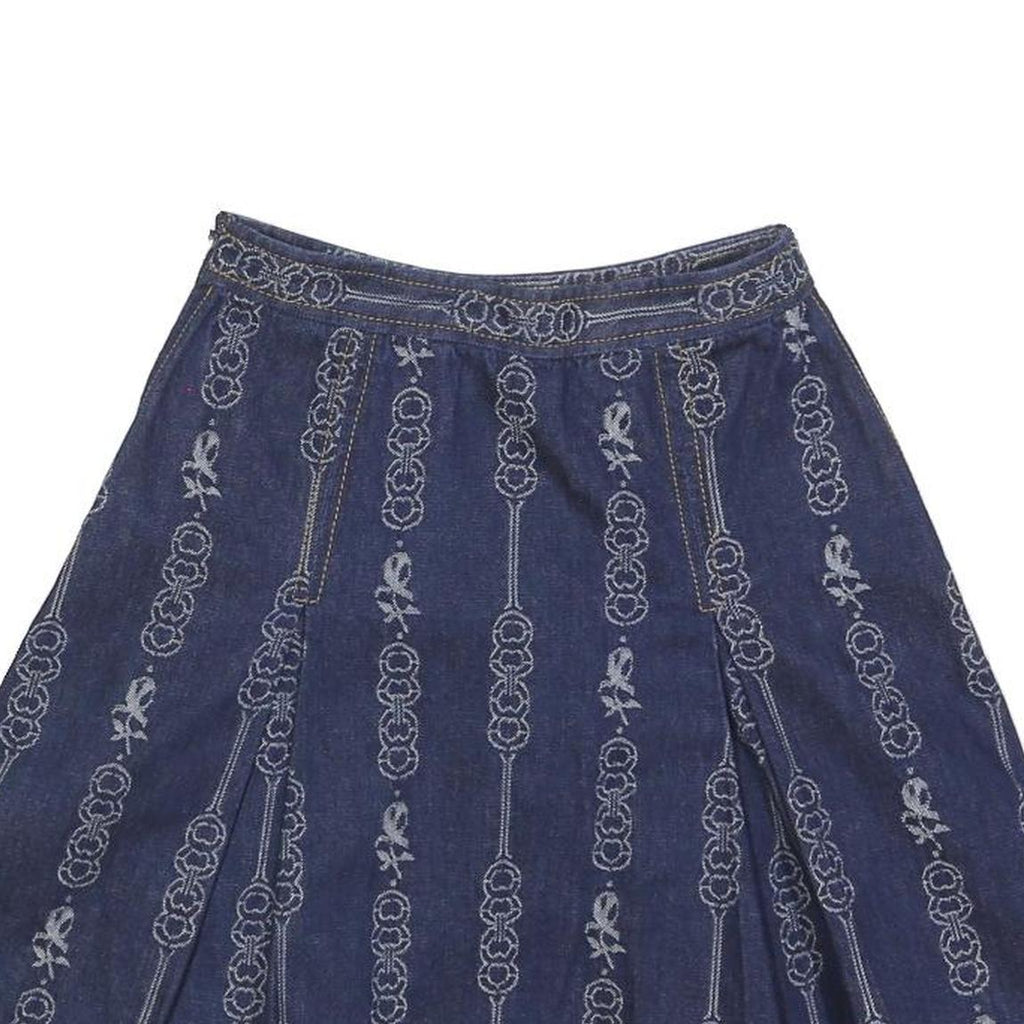 TORY BURCH Womens Blue Denim A-Line Short Cotton Skirt XS Embroidered Pattern