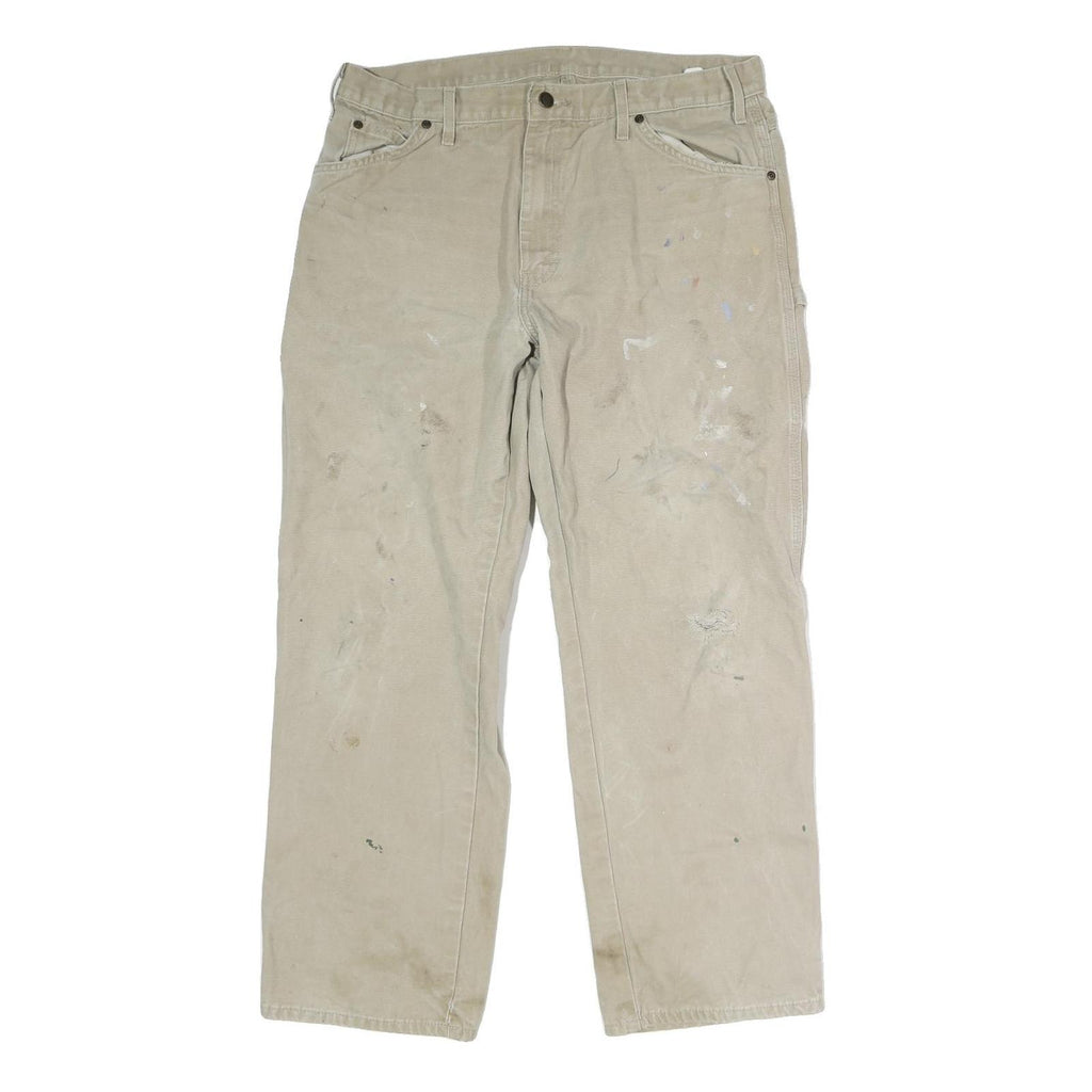 DICKIES Mens Cotton Blend Beige Regular Fit Straight Leg Trousers W36 L29