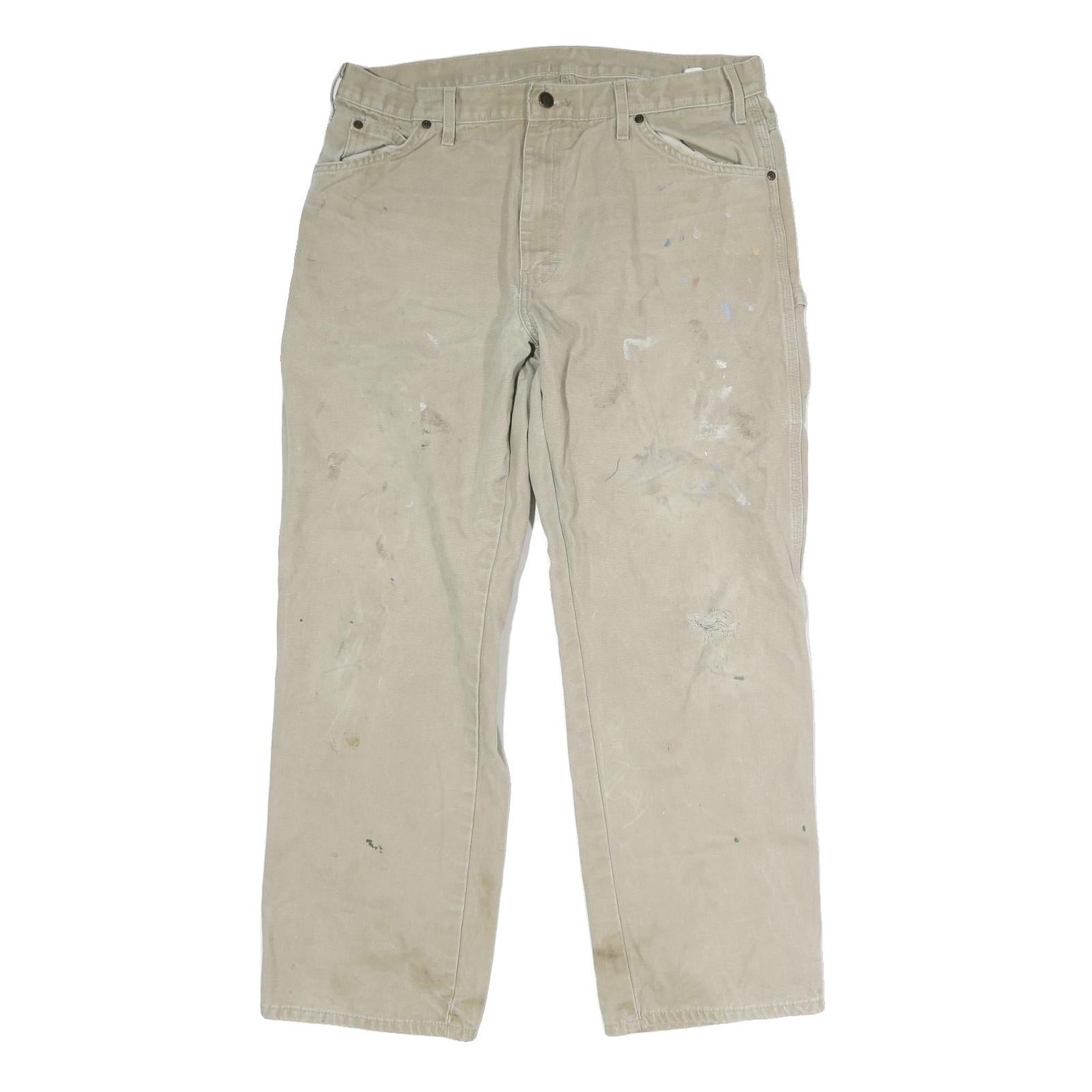 DICKIES Mens Cotton Blend Beige Regular Fit Straight Leg Trousers W36 L29