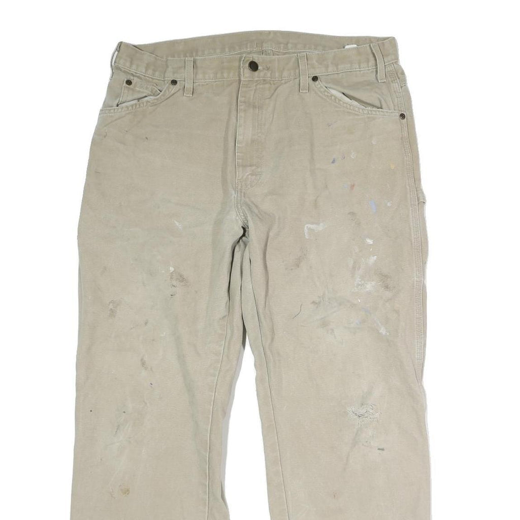 DICKIES Mens Cotton Blend Beige Regular Fit Straight Leg Trousers W36 L29