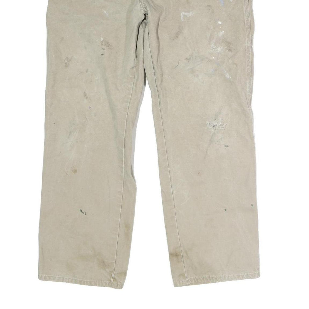 DICKIES Mens Cotton Blend Beige Regular Fit Straight Leg Trousers W36 L29