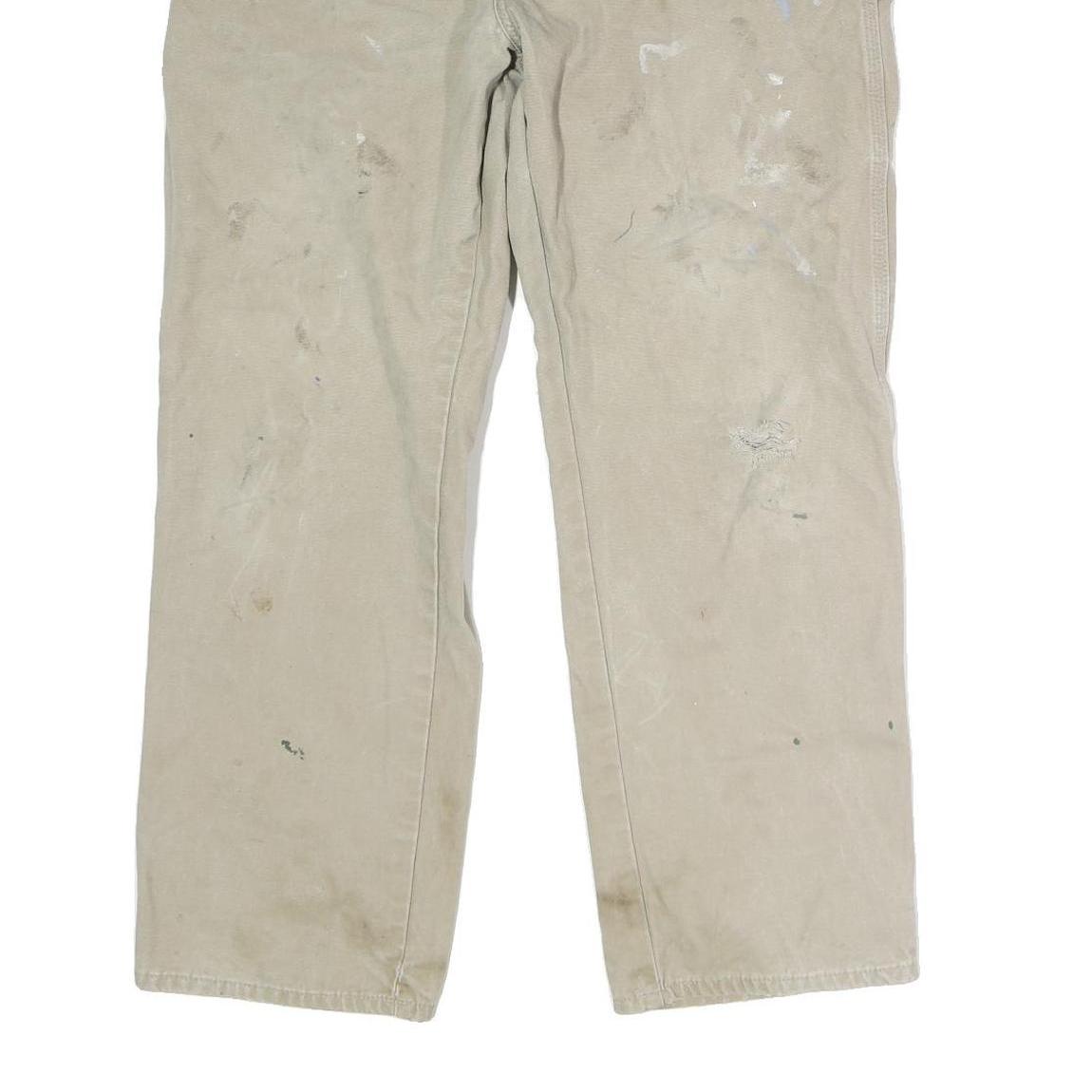 DICKIES Mens Cotton Blend Beige Regular Fit Straight Leg Trousers W36 L29