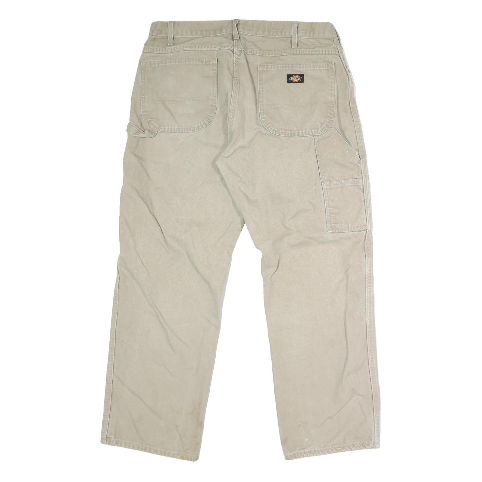 DICKIES Mens Cotton Blend Beige Regular Fit Straight Leg Trousers W36 L29