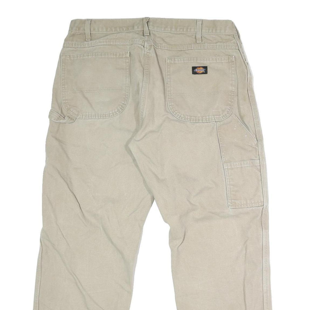 DICKIES Mens Cotton Blend Beige Regular Fit Straight Leg Trousers W36 L29