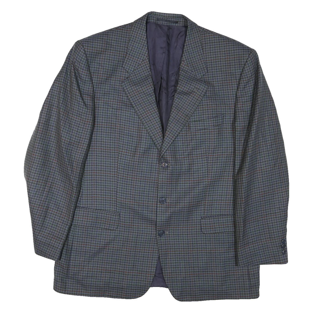 Mens Grey & Blue Check Blazer Tailored XL Polyester Blend Woven Button Jacket