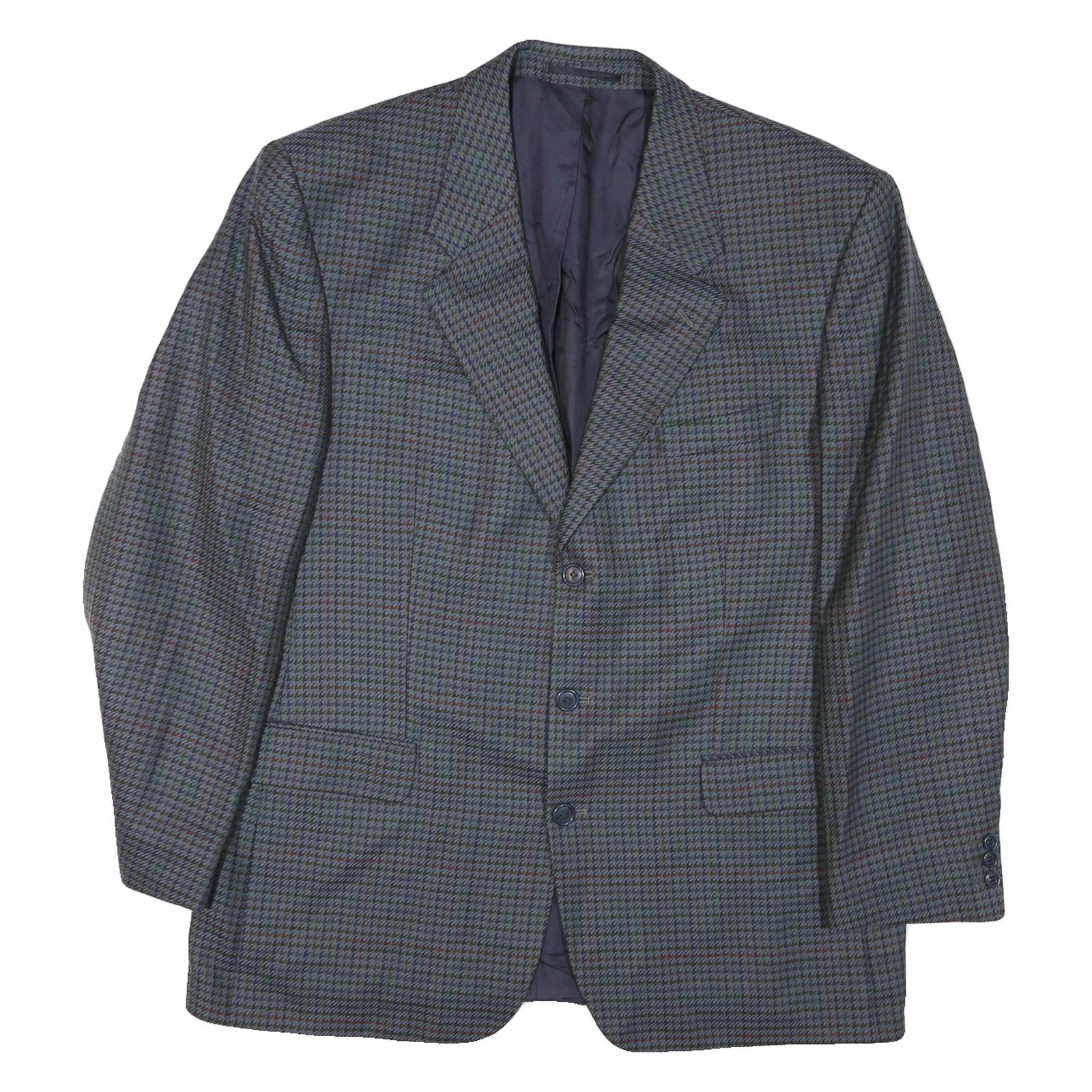 Mens Grey & Blue Check Blazer Tailored XL Polyester Blend Woven Button Jacket