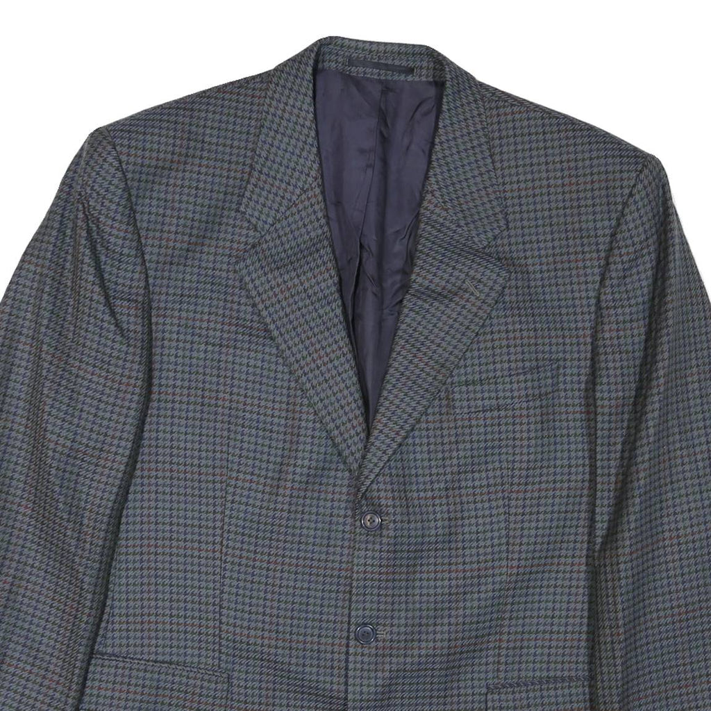 Mens Grey & Blue Check Blazer Tailored XL Polyester Blend Woven Button Jacket