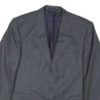 Mens Grey & Blue Check Blazer Tailored XL Polyester Blend Woven Button Jacket