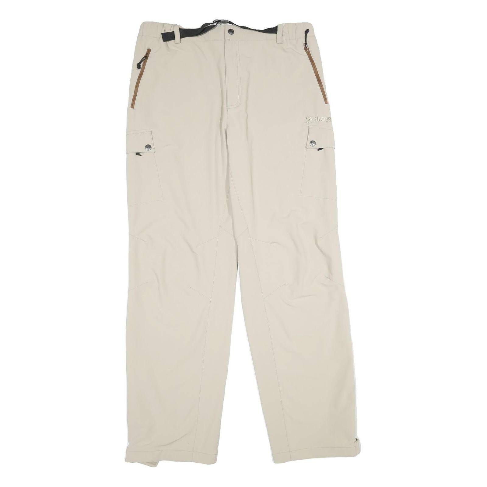 SHERPA Mens Regular Beige Polyester Blend Trousers W32 L34 Cargo Style Zip
