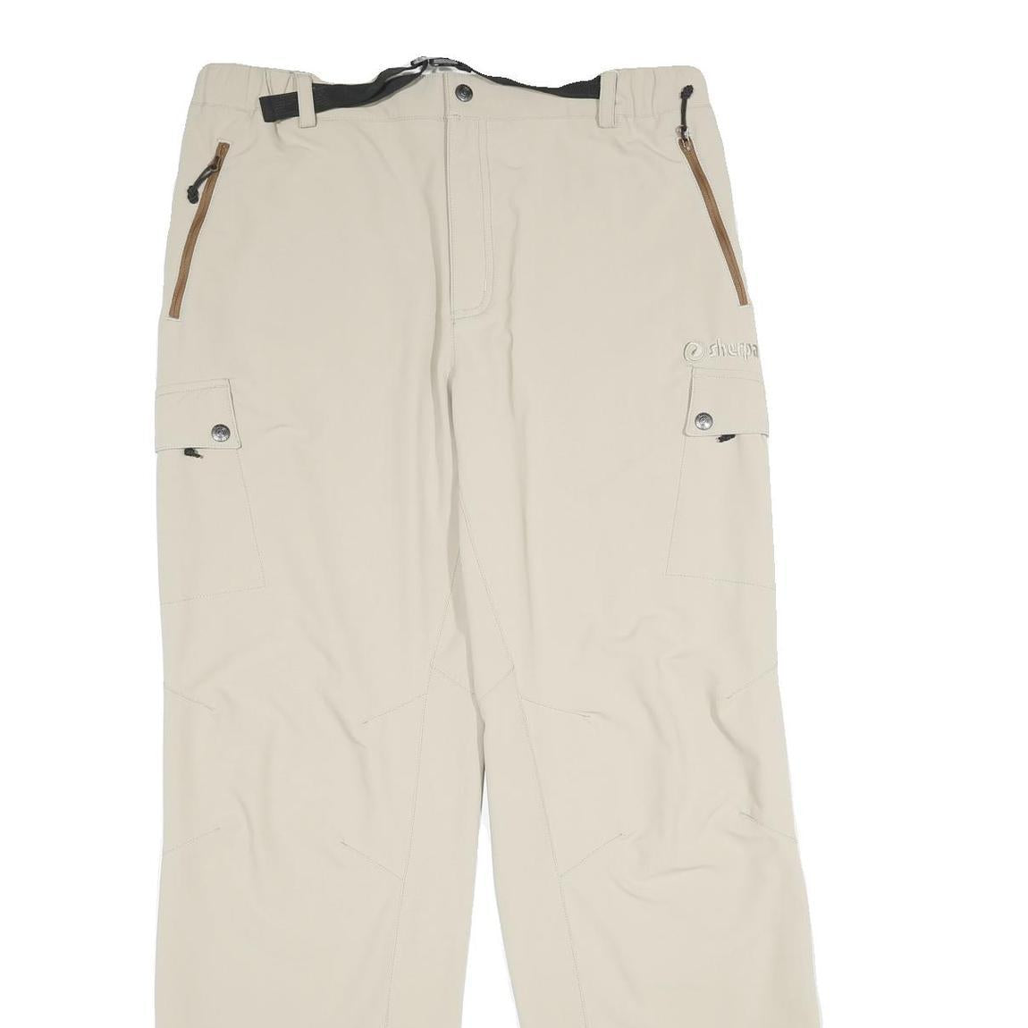 SHERPA Mens Regular Beige Polyester Blend Trousers W32 L34 Cargo Style Zip