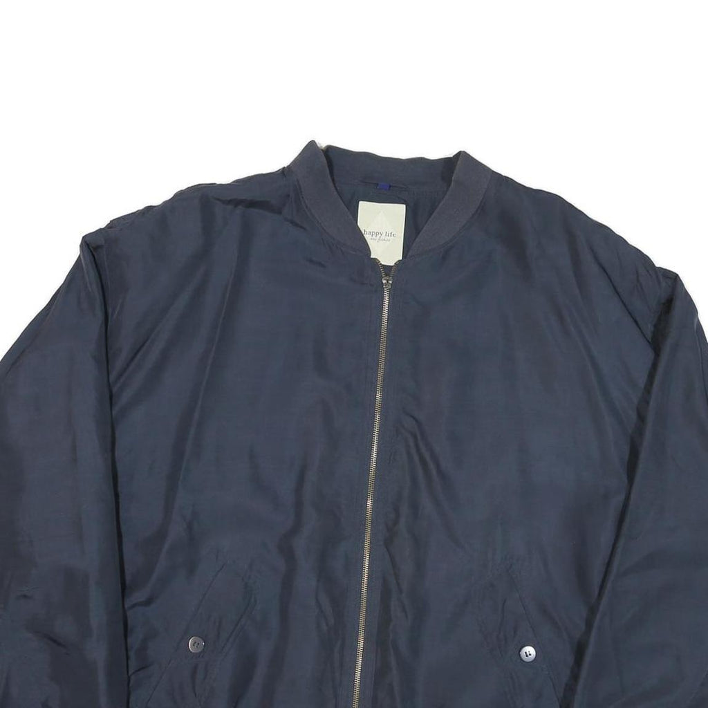 HAPPY LIFE Mens Navy Blue Bomber Jacket L Polyester Blend Plain Zip Casual