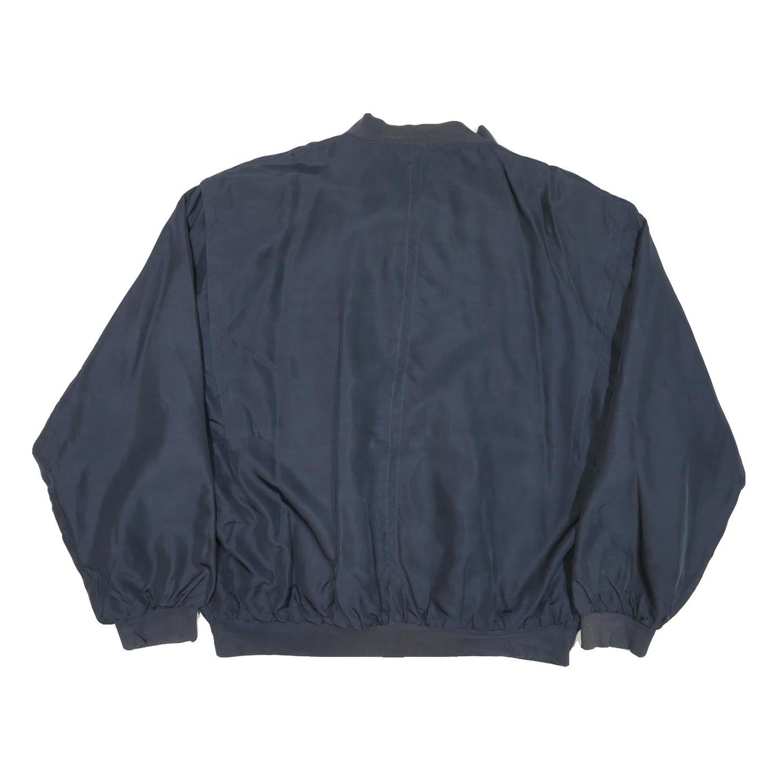 HAPPY LIFE Mens Navy Blue Bomber Jacket L Polyester Blend Plain Zip Casual