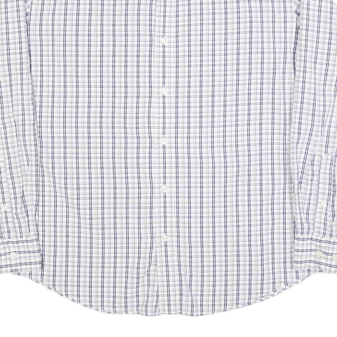 NAUTICA Mens White & Blue Check Shirt L Long Sleeve Button Cotton Blend Casual
