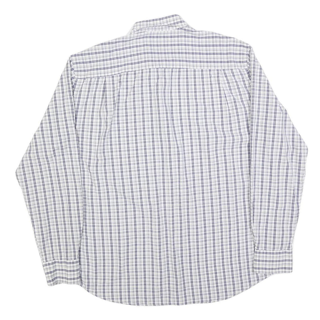 NAUTICA Mens White & Blue Check Shirt L Long Sleeve Button Cotton Blend Casual