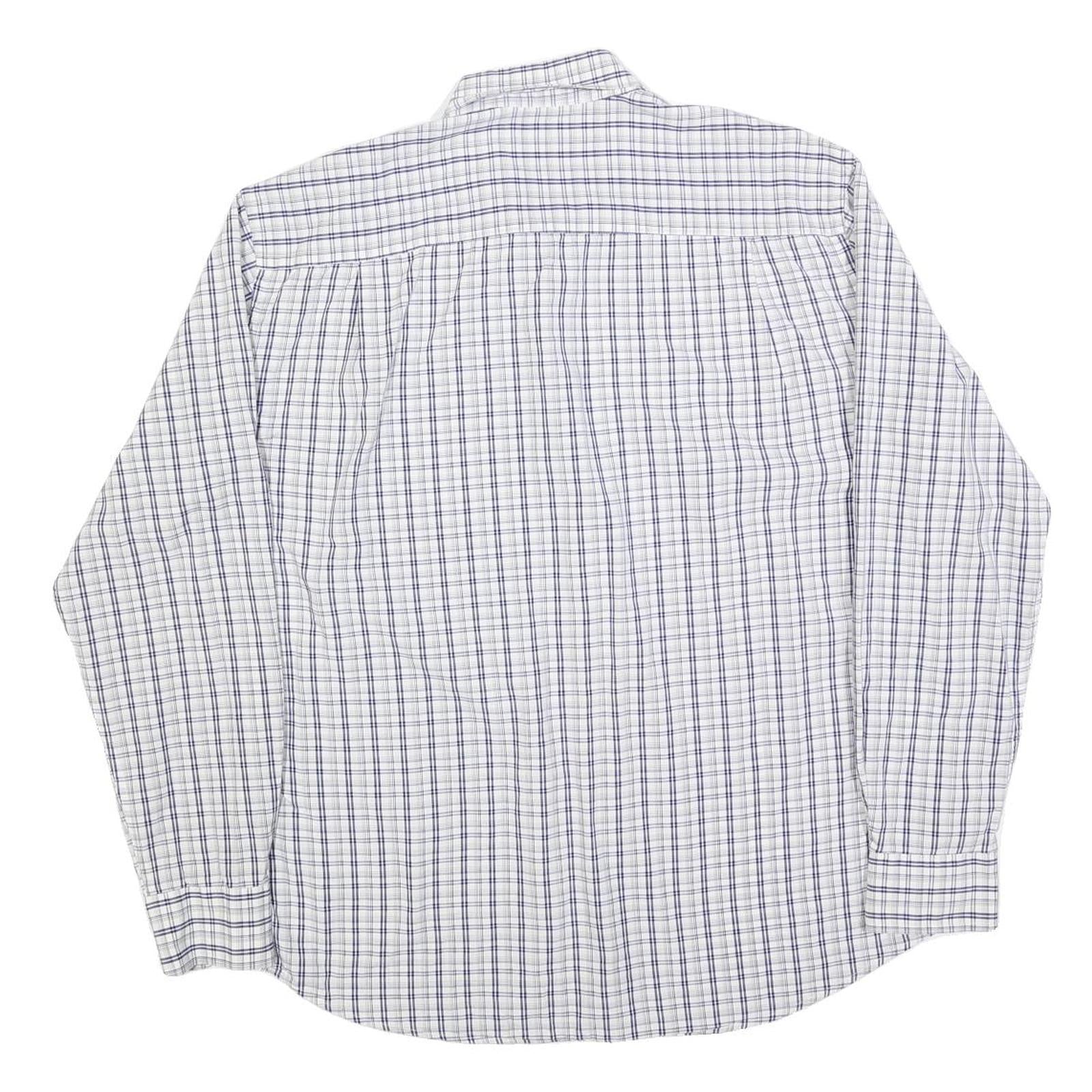 NAUTICA Mens White & Blue Check Shirt L Long Sleeve Button Cotton Blend Casual