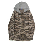 H&M DIVIDED Mens Military Jacket Beige Twill Hooded Camouflage S