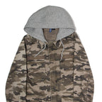 H&M DIVIDED Mens Military Jacket Beige Twill Hooded Camouflage S