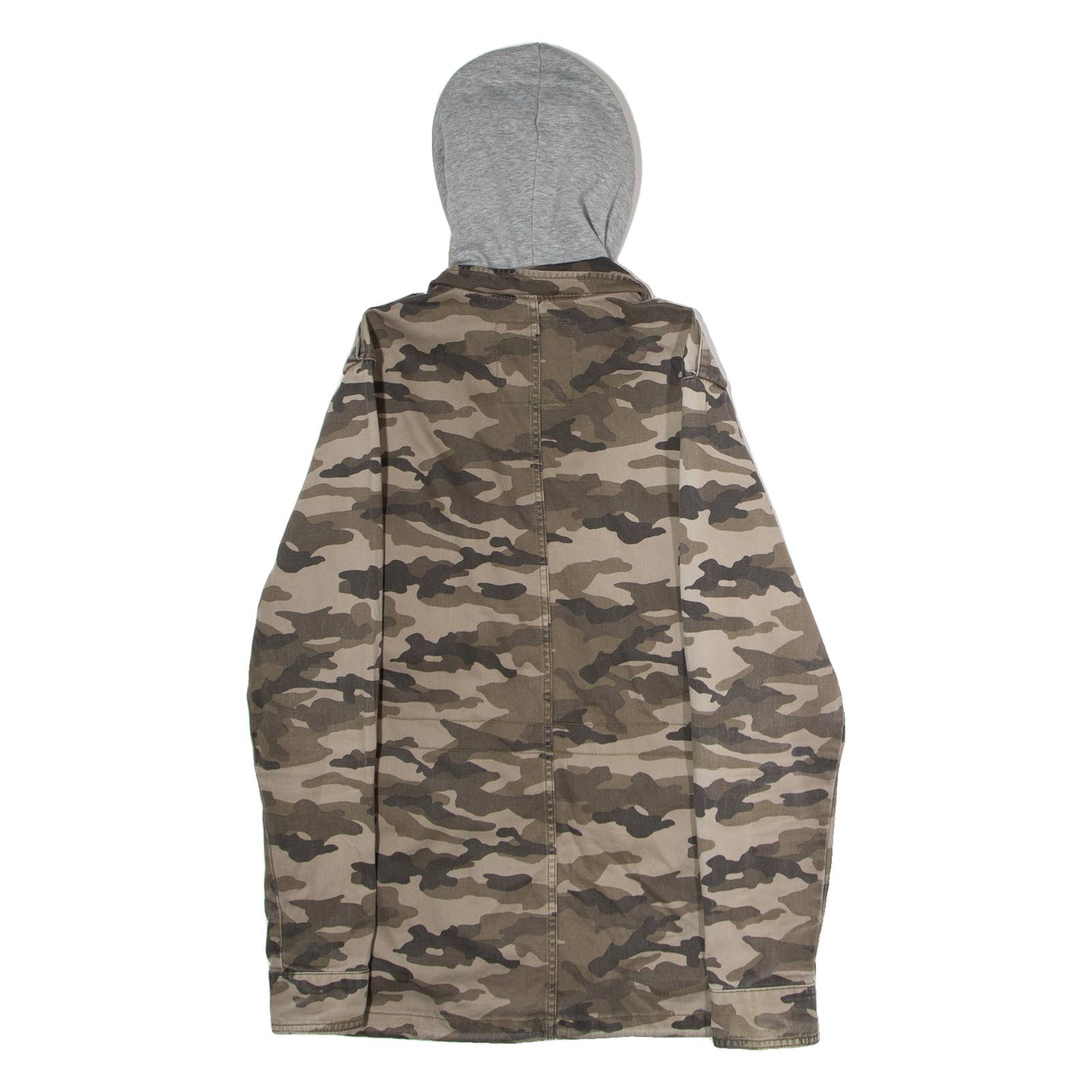H&M DIVIDED Mens Military Jacket Beige Twill Hooded Camouflage S