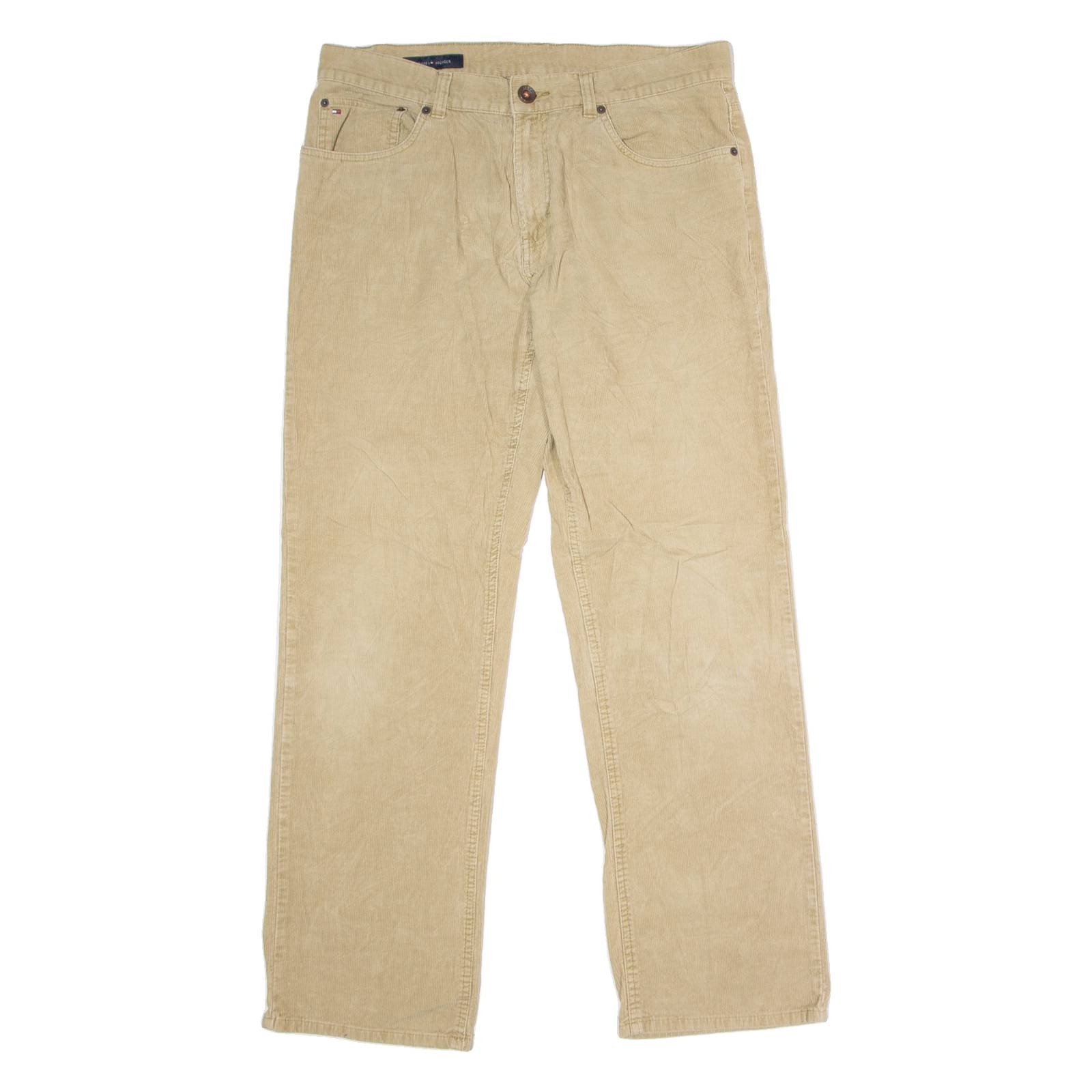TOMMY HILFIGER Mens Corduroy Trousers Beige Regular Straight W33 L32
