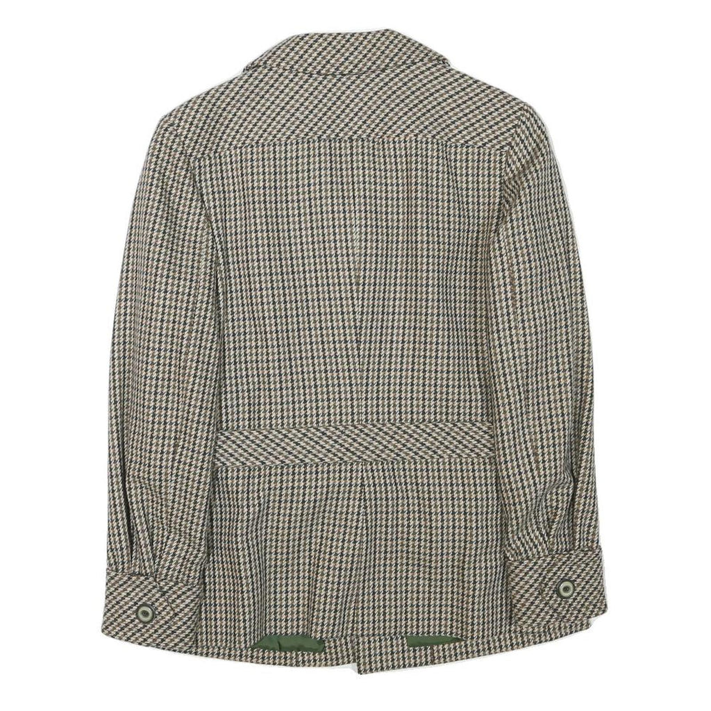 Womens Beige & Brown Checked Wool Blend Jacket XS Woven Button Pocket Belted