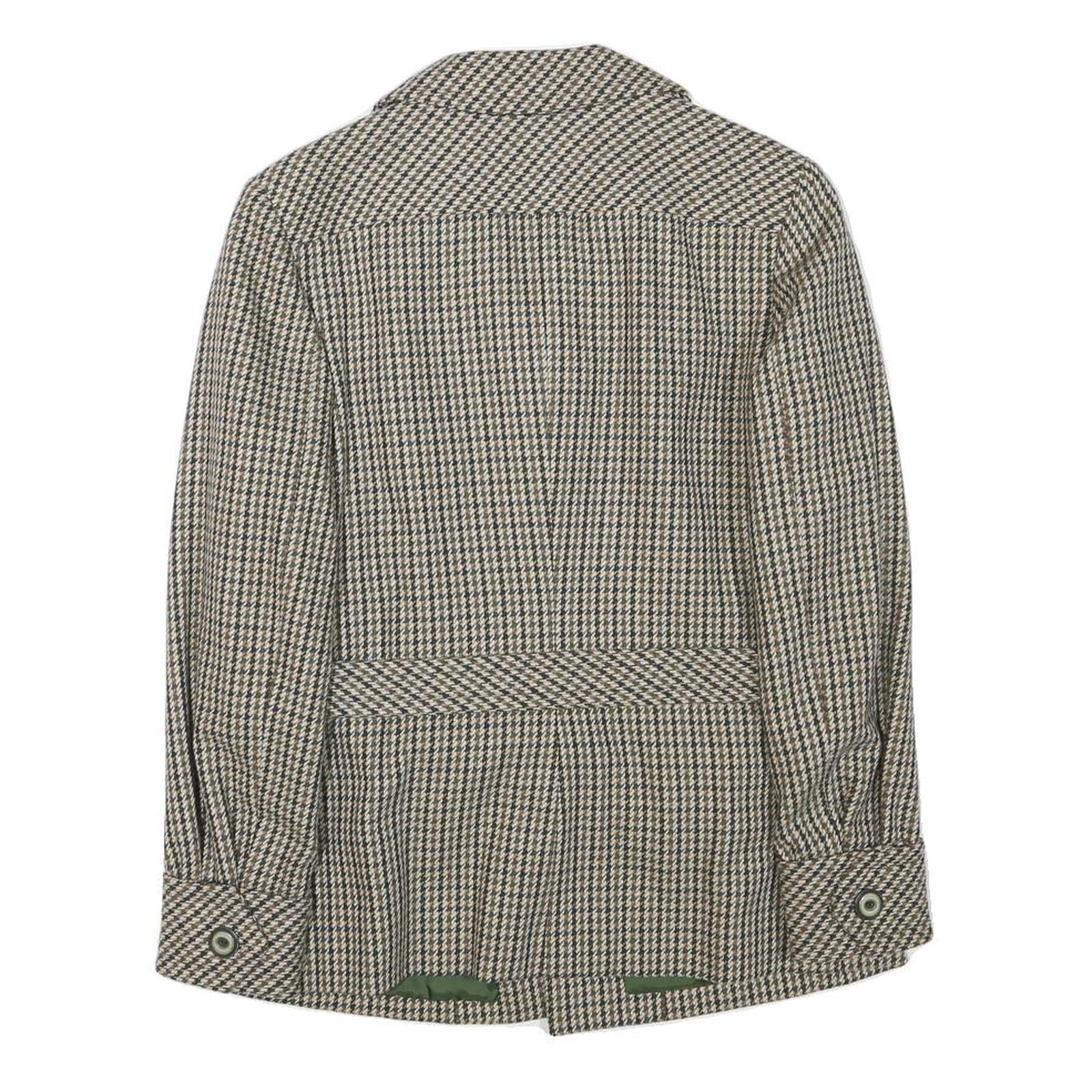 Womens Beige & Brown Checked Wool Blend Jacket XS Woven Button Pocket Belted