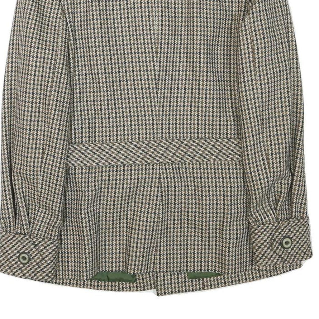 Womens Beige & Brown Checked Wool Blend Jacket XS Woven Button Pocket Belted
