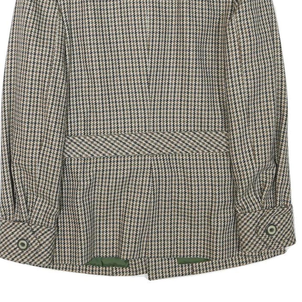 Womens Beige & Brown Checked Wool Blend Jacket XS Woven Button Pocket Belted