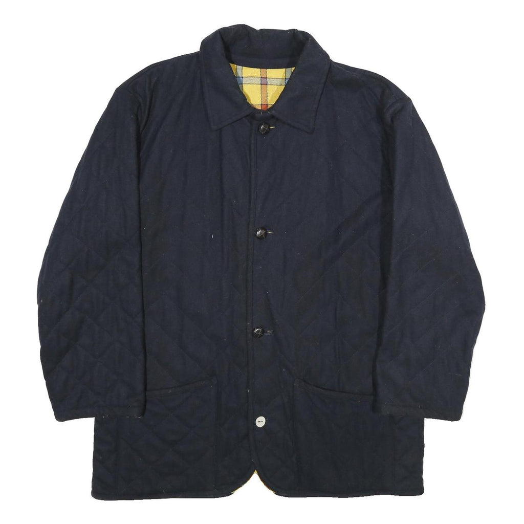 MCGREGOR Mens Navy Classic Quilted Wool Blend Jacket L Button Closure Warm